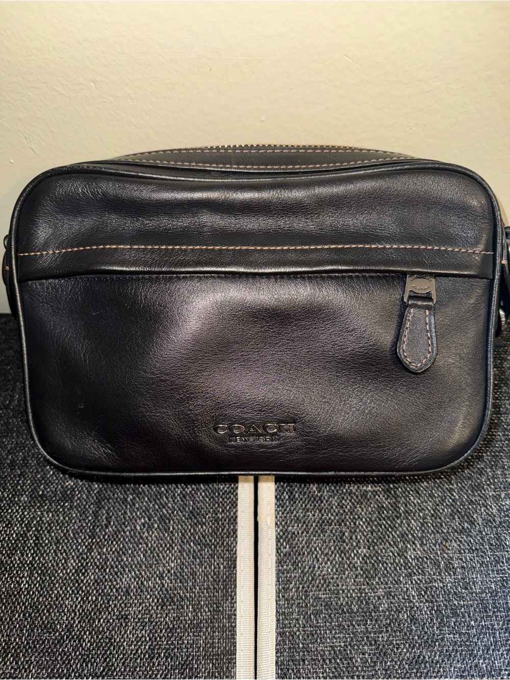 Coach Black Leather Messenger Crossbody with Contrast Stitching